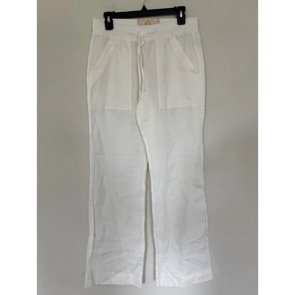 J Jill Women’s Linen Pull On Ankle Pants Size LP Coastal Resortwear Casual Comfy